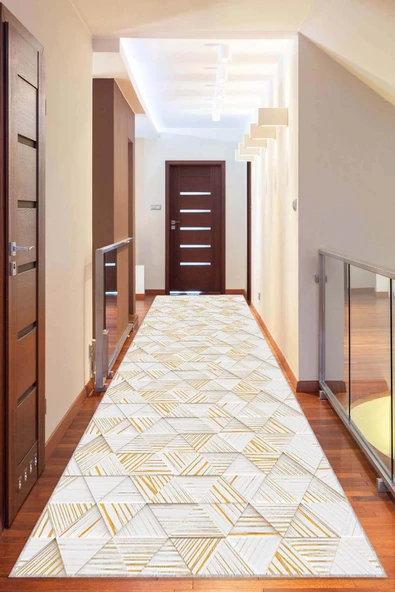 Sarı Kaymaz Makinede Yıkanan Geometrik Kesme Yolluk AR1205 ürün görseli 1