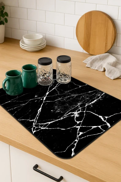 Siyah Mermer Görünümlü Microfiber Bulaşık Kurutma Matı MM012 ürün görseli 1