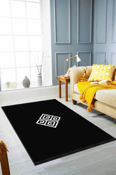 Siyah Modern Klasik Kaymaz Tabanlı Dekoratif Halı AR069 ürün görseli 1