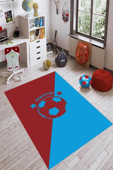 Bordo Ve Mavi Kaymaz Tabanlı Yıldızlı Taraftar Halısı VH084 ürün görseli 1