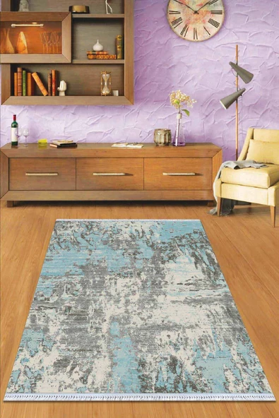 Mavi Spor Desen Dokuma Pamuk Taban Kaymaz Kilim KLM200 ürün görseli 1
