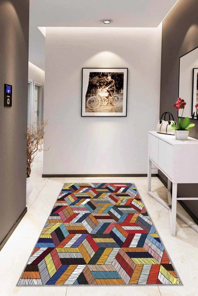 Çok Renkli Colorful Kaymaz Tabanlı Dekoratif Halı RV257 ürün görseli 1
