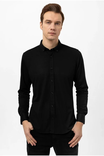Slim Fit Armürlü Likralı Gömlek - Resim 4
