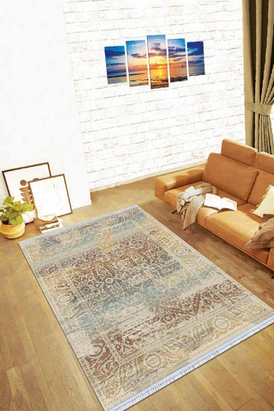 Çok Renkli Modern Dokuma Pamuk Taban Kaymaz Kilim KLM070 ürün görseli 1