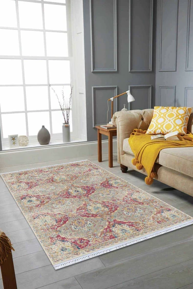 Pembe Vintage Dokuma Pamuk Tabanlı Kaymaz Kilim KLM217 ürün görseli 1