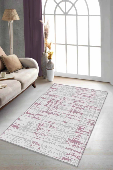 Pembe Vintage Kaymaz Tabanlı Makinede Yıkanabilir Halı ES02 ürün görseli 1