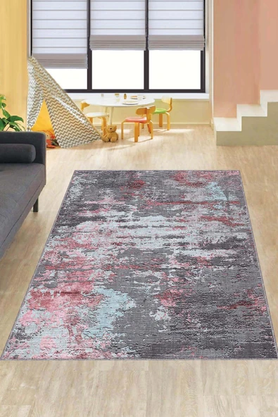 Pembe Mavi Kaymaz Taban Dekoratif Modern Salon Halısı PR021 ürün görseli 1