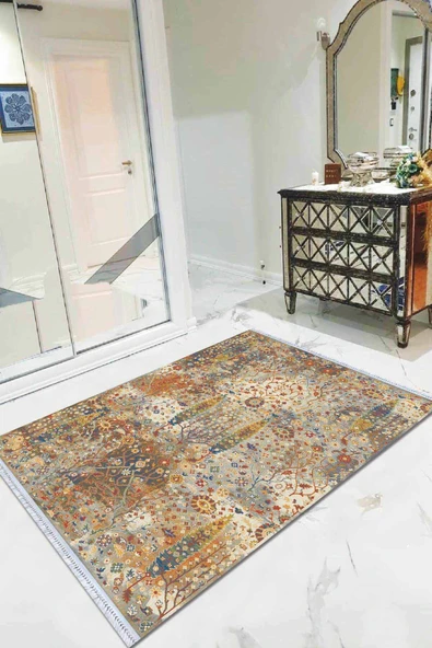 Çok Renkli Vintage Dokuma Pamuk Taban Kaymaz Kilim KLM126 ürün görseli 1