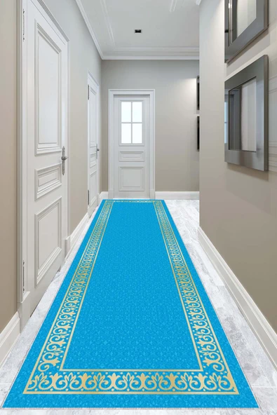 Turkuaz Klasik Desen Protokol Halısı Yolluk Özel Ölçü VH064 ürün görseli 1