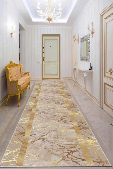 Bej Gold Kaymaz Çerçeveli Kesme Rulo Özel Ölçü Yolluk AR755 ürün görseli 1