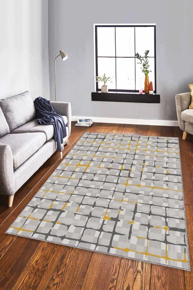 Sarı Spor Kaymaz Tabanlı Makinede Yıkanabilir Halı FV006 ürün görseli 1