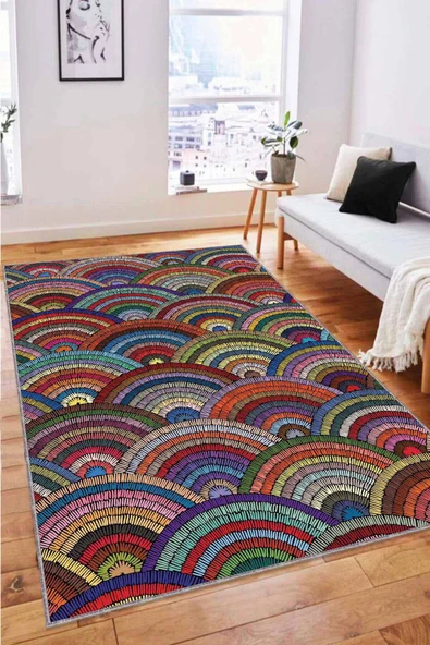 Çok Renkli Colorful Kaymaz Tabanlı Dekoratif Halı RV252 ürün görseli 1
