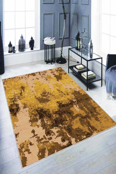 Sarı Kaymaz Tabanlı Yıkanabilir Modern Salon Halıları AR296 ürün görseli 1