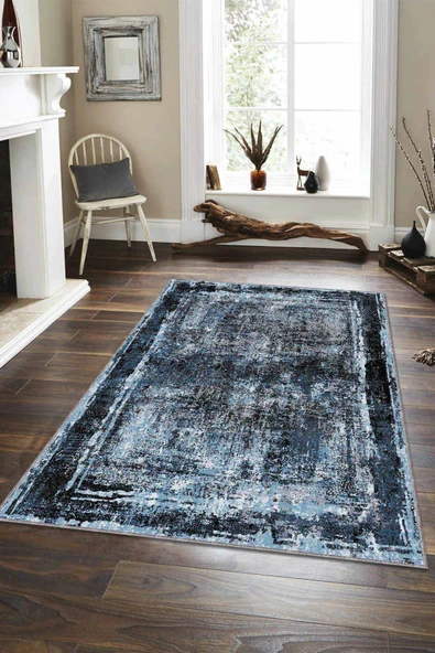 Mavi Modern Klasik Kaymaz Tabanlı Dekoratif Halı AR113 ürün görseli 1