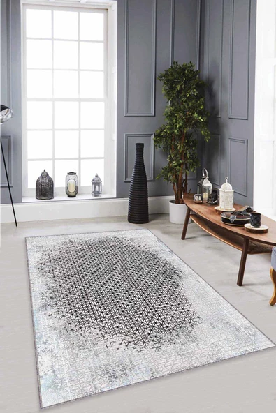 Gri Modern Klasik Kaymaz Tabanlı Dekoratif Halı AR550 ürün görseli 1