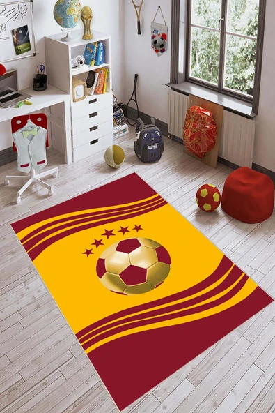 Sarı Ve Kırmızı Kaymaz Taban Taraftar Gs Halısı VH055 ürün görseli 1