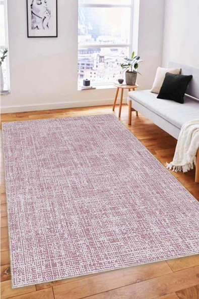 Pembe Sade Desensiz Kaymaz Tabanlı Dekoratif Halı HR005 ürün görseli 1