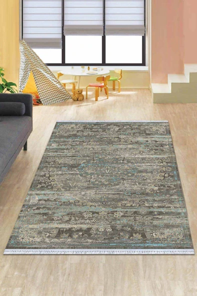 Mavi Vintage Dokuma Pamuk Tabanlı Kaymaz Kilim KLM268 ürün görseli 1