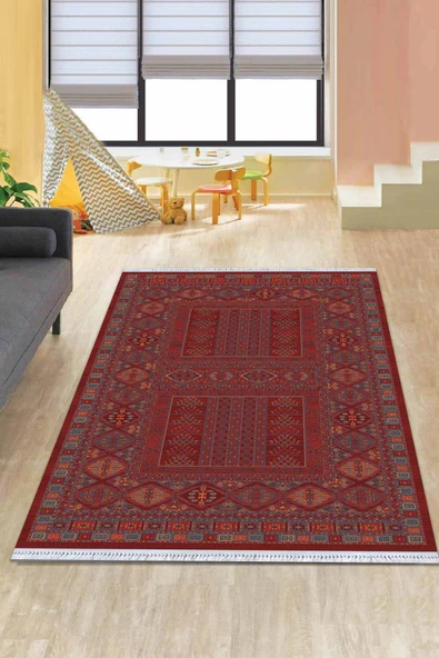 Bordo Yöresel Dokuma Pamuk Tabanlı Kaymaz Kilim KLM261 ürün görseli 1