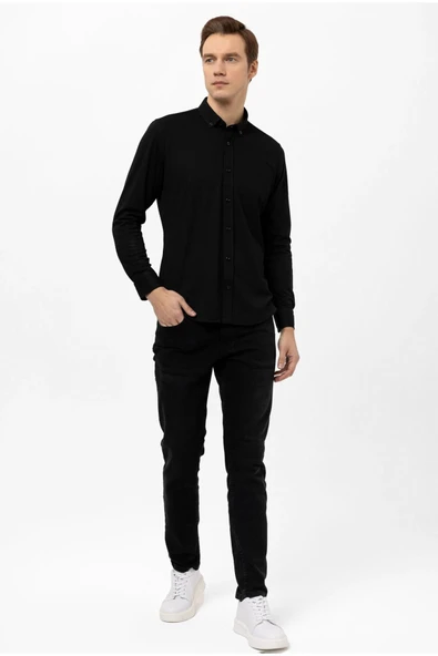 Slim Fit Armürlü Likralı Gömlek - Resim 2