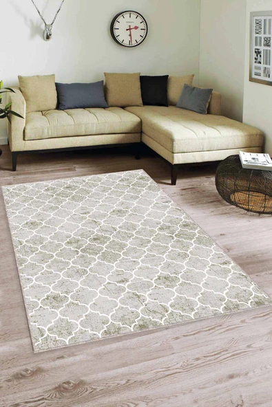 Yeşil Fas Desen Kaymaz Taban Makinede Yıkanabilir Halı FS05 ürün görseli 1