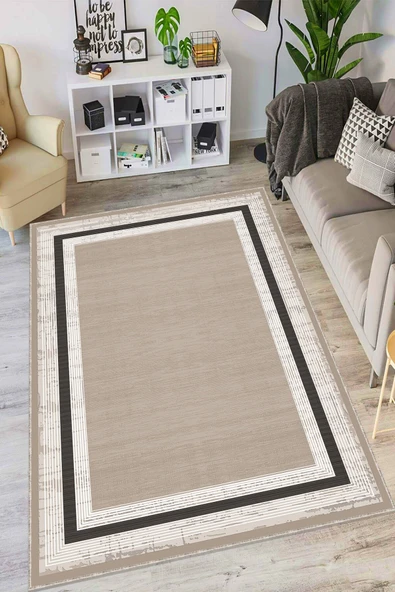 Bej Kaymaz Tabanlı Çerçeveli Salon Halısı AR1420 ürün görseli 1