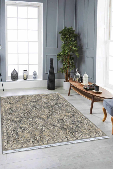 Gri Vintage Dokuma Pamuk Tabanlı Kaymaz Kilim KLM232 ürün görseli 1