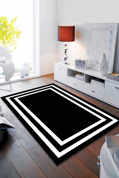 Siyah Çerçeveli Kaymaz Taban Makinede Yıkanabilir Halı RV097 ürün görseli 1