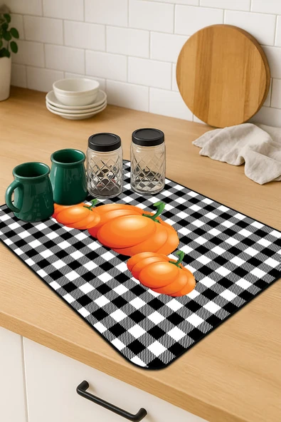 Turuncu Bal Kabağı Microfiber Bulaşık Kurutma Matı MM021 ürün görseli 1