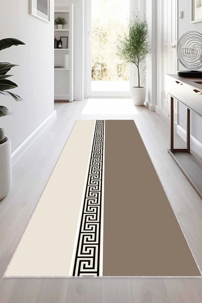 Bej Kaymaz Tabanlı Modern Kesme Rulo Yolluk Halı VH019 ürün görseli 1