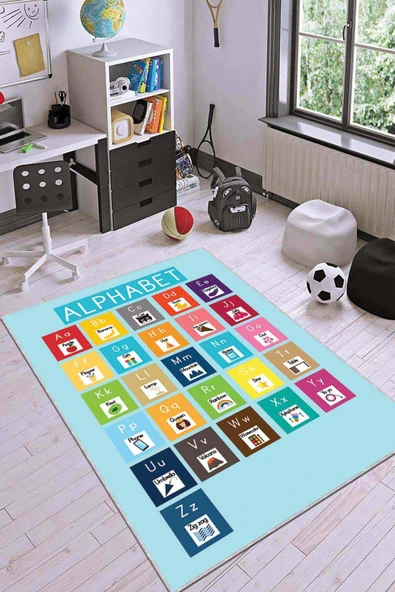Çok Renkli Kaymaz Tabanlı Harfli Eğitici Çocuk Halısı AR024 ürün görseli 1