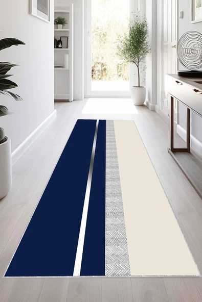 Lacivert Silver Kaymaz Modern Kesme Rulo Yolluk Halı VH016 ürün görseli 1