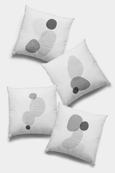 Gri Modern Desenli Çift Taraf 4'lü Set Kırlent Kılıfı 4KR030 ürün görseli 1