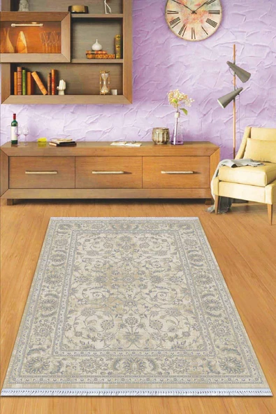 Kemik Modern Dokuma Pamuk Tabanlı Kaymaz Kilim KLM061 ürün görseli 1