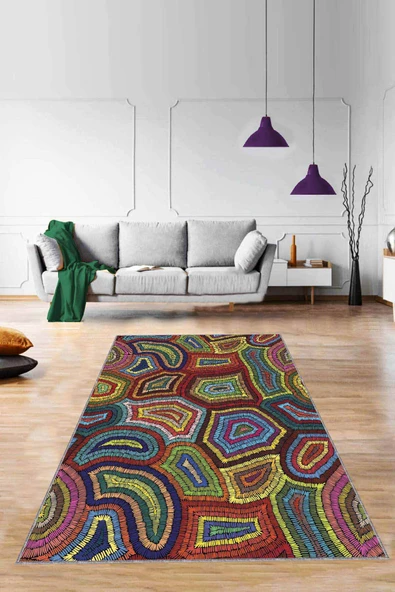 Çok Renkli Colorful Kaymaz Tabanlı Dekoratif Halı RV255 ürün görseli 1