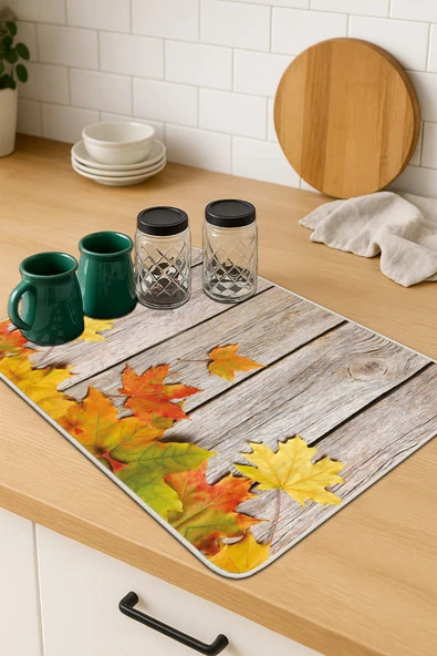 3D Çınar Turuncu Microfiber Bulaşık Kurutma Matı MM028 ürün görseli 1