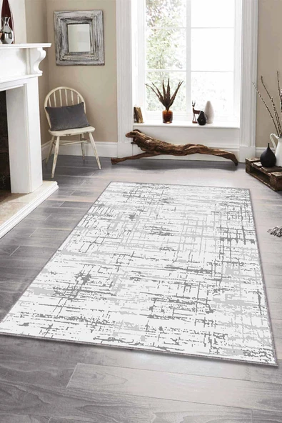 Gri Vintage Kaymaz Tabanlı Makinede Yıkanabilir Halı ES01 ürün görseli 1