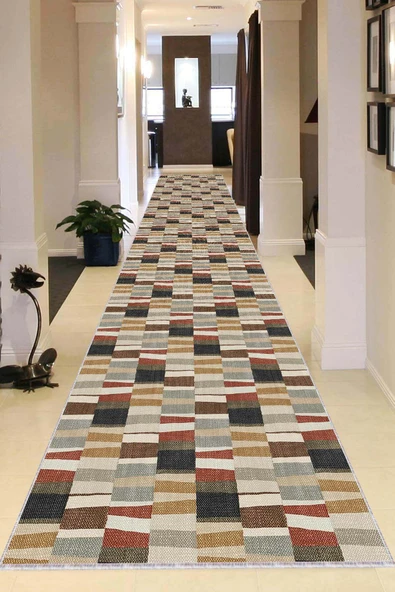 Çok Renkli Kaymaz Yıkanabilir Geometrik Kesme Yolluk AR1220 ürün görseli 1