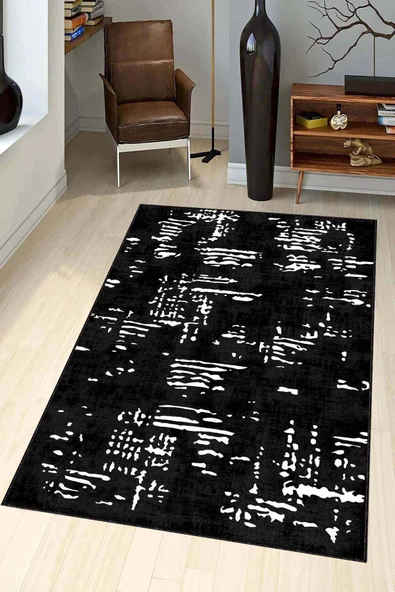 Siyah Vintage Kaymaz Tabanlı Makinede Yıkanabilir Halı AR525 ürün görseli 1
