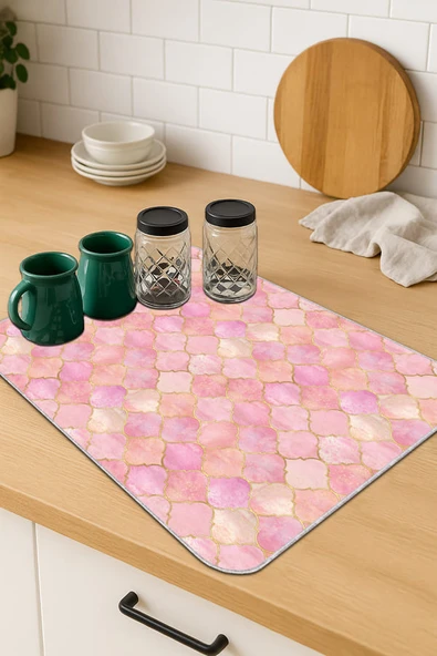 Pembe Fas Desen Microfiber Bulaşık Kurutma Matı MM003 ürün görseli 1