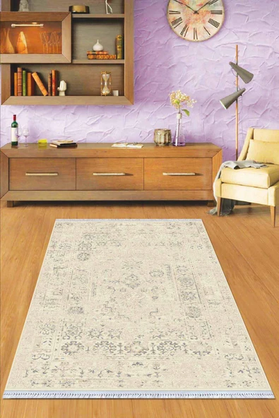 Kemik Modern Dokuma Pamuk Tabanlı Kaymaz Kilim KLM100 ürün görseli 1