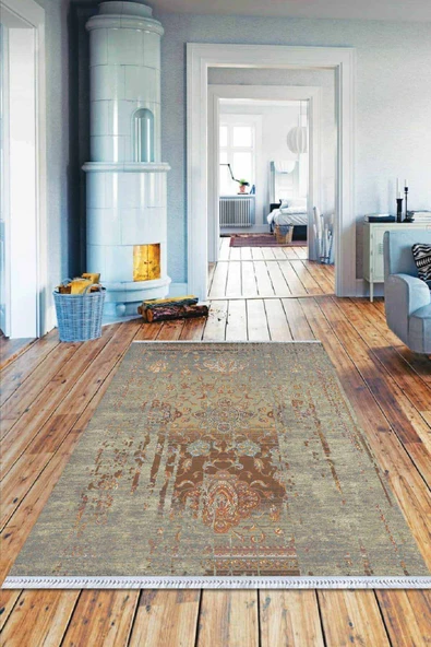 Toprak Modern Dokuma Pamuk Tabanlı Kaymaz Kilim KLM009 ürün görseli 1