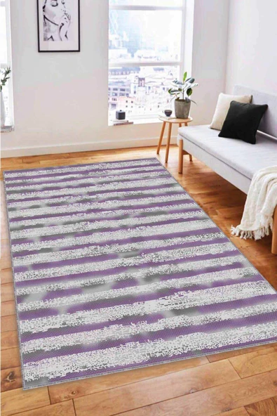 Mor Spor Kaymaz Tabanlı Makinede Yıkanabilir Halı FO05 ürün görseli 1