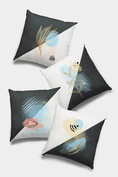 Siyah Modern Çift Taraflı 4'lü Set Kırlent Kılıfı 4KR032 ürün görseli 1