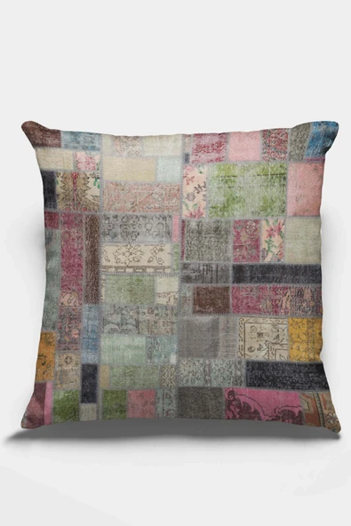 Çok Renkli Patchwork Çift Taraflı Kırlent Kılıfı KRL346 ürün görseli 1