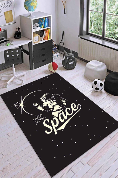 Siyah Kaymaz Taban Uzay Tema Astronotlu Çocuk Halısı AR1158 ürün görseli 1