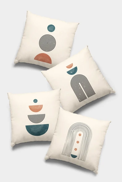 Krem Soyut Desenli Çift Taraf 4'lü Set Kırlent Kılıfı 4KR029 ürün görseli 1