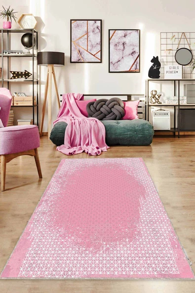 Pembe Modern Klasik Kaymaz Tabanlı Dekoratif Halı AR551 ürün görseli 1