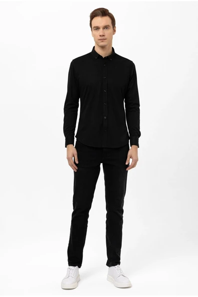 Slim Fit Armürlü Likralı Gömlek - Resim 8