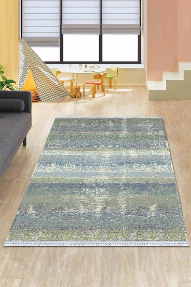 Çok Renkli Vintage Dokuma Pamuk Taban Kaymaz Kilim KLM180 ürün görseli 1